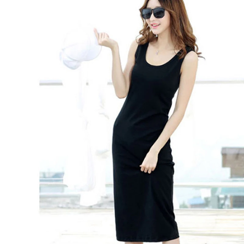 

Summer Casual Dress For Women O-Neck Camisole Bodycon Dress Black Gray 2XL