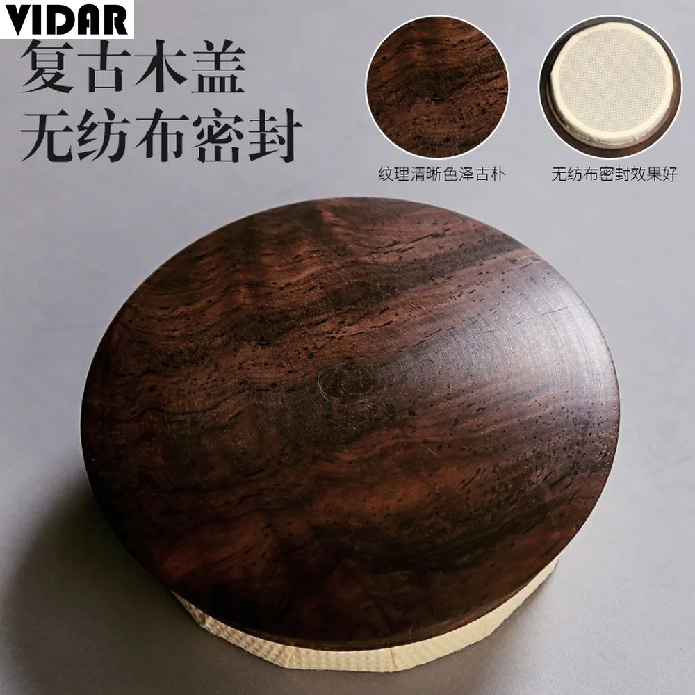 VIDAR Ru Kiln Tea Caddy Ebony Sealed Wood Cover Hand-painted Puɾr Tieguanyin Pot Retro Wake-up | Дом и сад