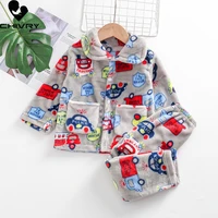 new 2020 kids boys girls autumn winter warm flannel pajama sets cute cartoon lapel tops with pants baby sleeping clothing sets