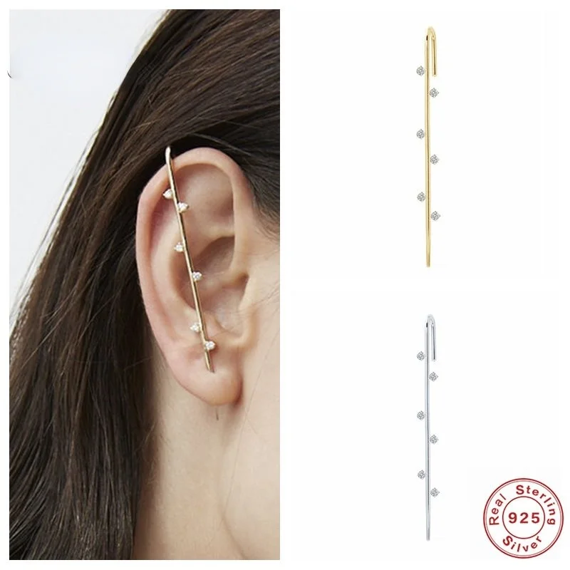 

2021 Sterling Silver Zircon Stud Earrings For Women Ear Bone Clip Diagonal Piercing Earring Earings Jewelry pendientes