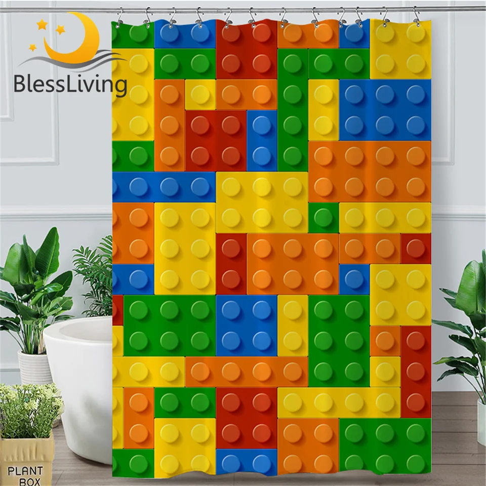 Blesslive игрушка печать занавеска для душа в горошек строительные блоки ванной с