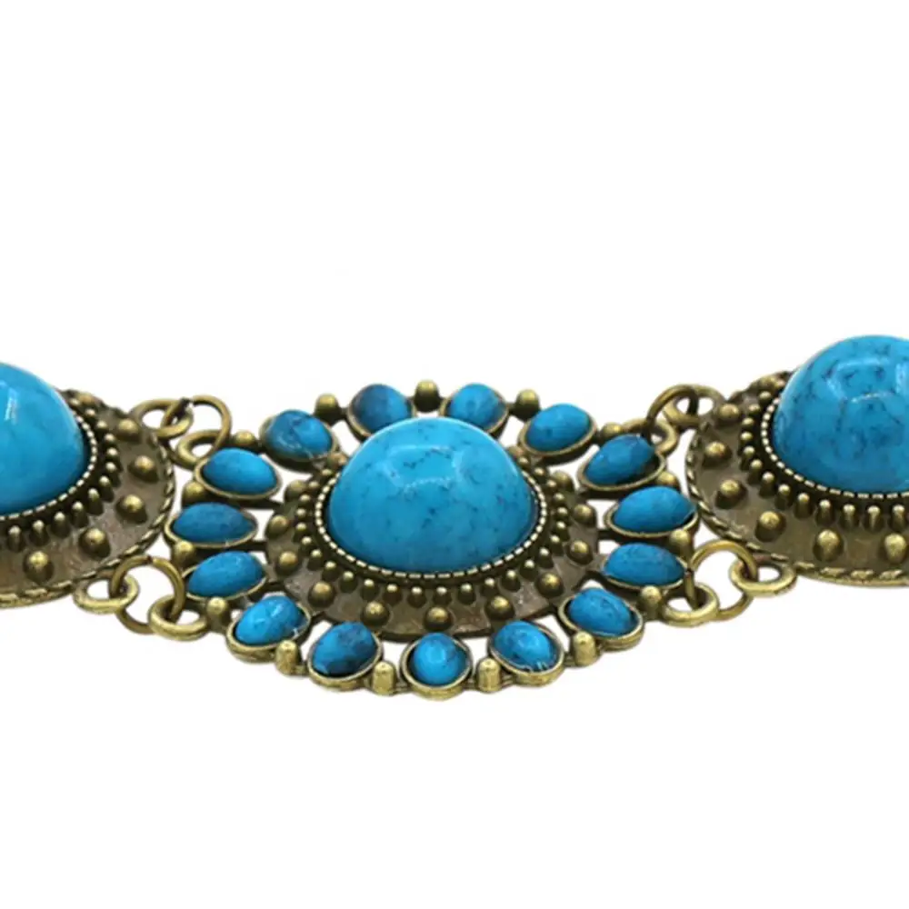 

70% Hot Sell Women's Vintage Bohemian Round Blue Turquoise Stone Inlaid Pendant Necklace