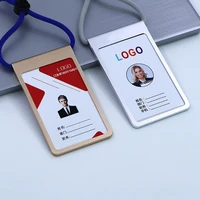 high quality aluminium alloy employee name id card badge holder with lanyard metal work identity business name id case
