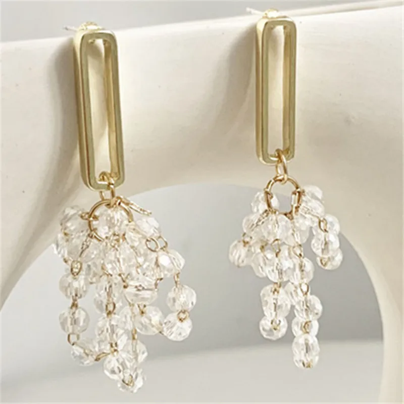 Кристалл Длинная кисточка серьги в стиле ретро Модная держащая форму