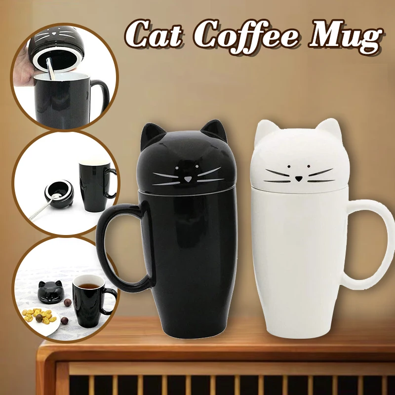 Кофейная чашка в форме кошки с ложкой и крышкой керамическая посуда для напитков