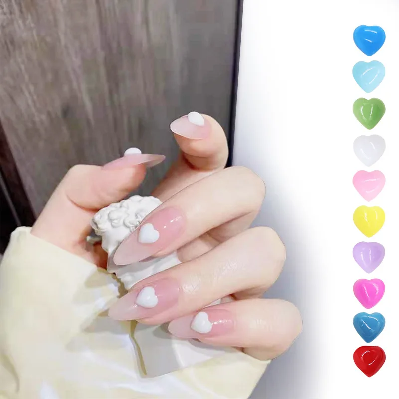 

10PCS/Set Of 3D Peach Heart Pattern Multi-Color Small Mini Color Ceramic Heart-Shaped Wild DIY Nail Decoration Jewelry