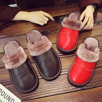 new winter pu leather slippers warm indoor slipper waterproof home house shoes women warm leather slippers men slippers