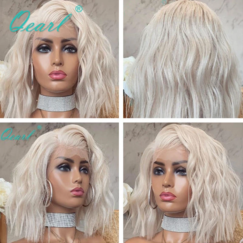 

Human Hair Wigs Short Bob 13x4 Lace Front Wig for Women Icy White Blonde Colored Frontal Wig Natural Wave Virgin Hair 150% Qearl