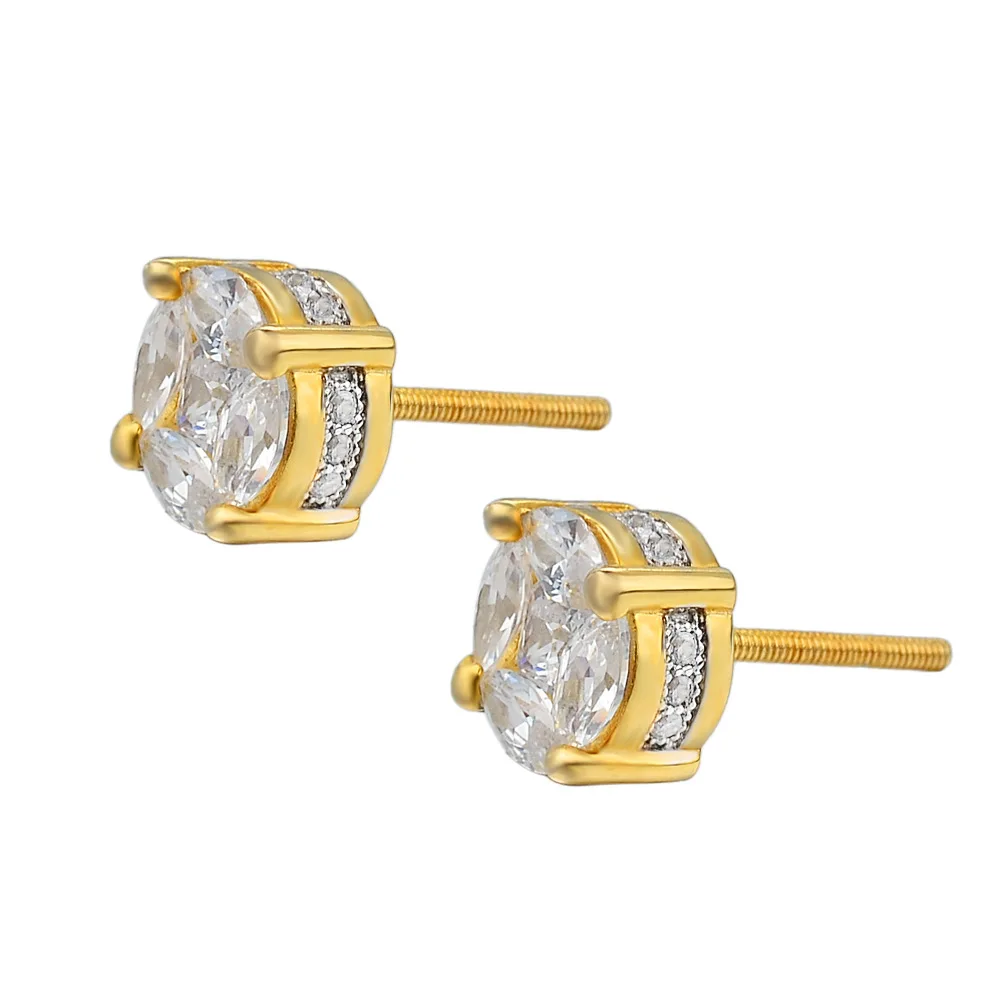 

2021 Fashion Personality Men Silver 925 Earrings 14K Gold Square Cubic Zircon Man Stud Earring Hip Hop in Europe and America
