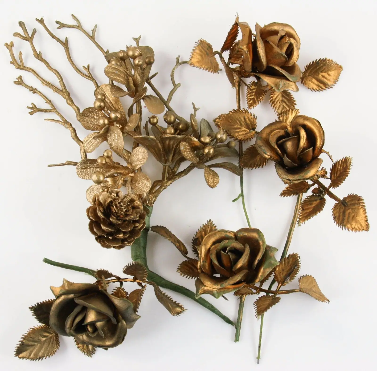 

Золотая ветка, роза, букет цветов, Рождественское украшение, праздничное украшение