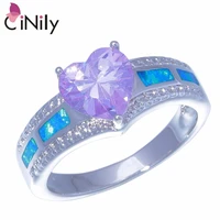 cinily created blue fire opal cubic zirconia silver plated wholesale hot heart for women jewelry ring size 6 5 8 5 oj9330