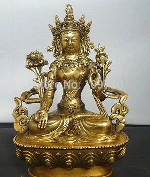 Бесплатная доставка &ltтибетская Чистая латунь Kwan-yin Белая Тара статуя Будды |