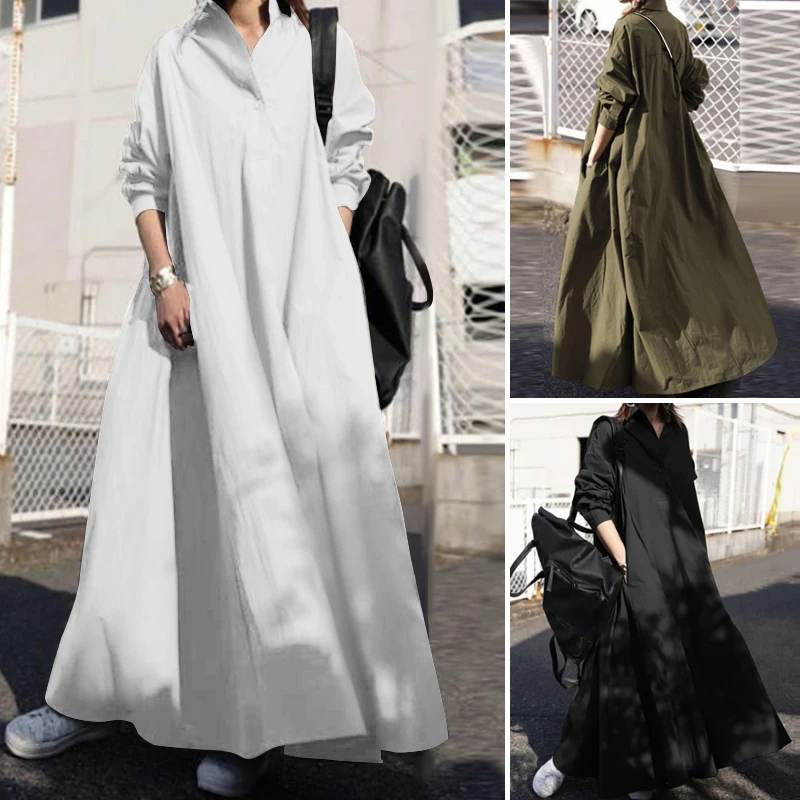 

Autumn Stylish Women Vintage Long Sleeve Loose Sundress 2021 Casual Long Maxi Dress Kaftan Femme Solid Party Vestido Robe