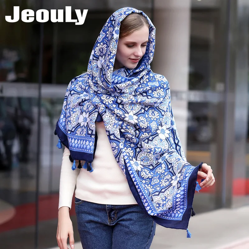 Трансграничные НОВЫЕ геометрические повесить шарф женский Национальный Синий