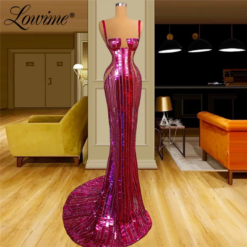 

Lowime 2 Designs Sequins Party Dress 2021 Couture Mermaid Long Prom Dresses Arabic Cut-out Design Celebrity Dresses Evening Gown