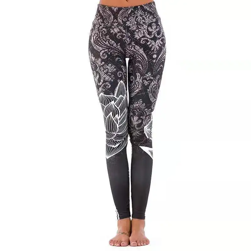 

Fashion lotus print female fitness sports high waist sexy body shaping leggings