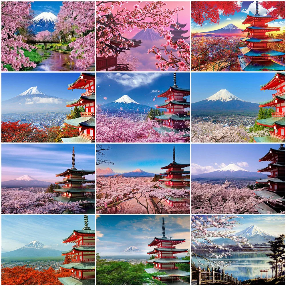 

HUACAN 5D Diamond Embroidery Tower DIY Full Square Diamond Painting Tree Mosaic Rhinestone Spring Decoration For Home