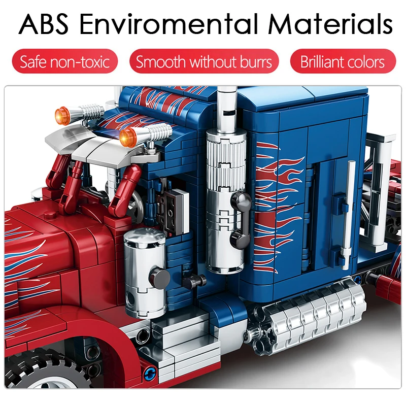 

849pcs Peterbilt 389 Heavy Container Truck building blocks City Classic Pull Back Car Educational Toy Gifts For Children Kids