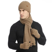 dropshipping 1 set knitted hat wear resistant super soft acrylic fiber beanie gloves neck warmer set for male