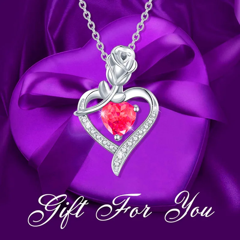 

Fashion Creative Heart-shaped Rose Flower Inlaid Rhinestone Women's Pendant Necklace Gift for Mother