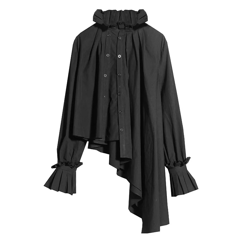 

DEAT 2021 New Spring And Autumn Fashion Women Clothes Turtleneck Full Sleeves Asymmetrical Shirt Female Top GX443