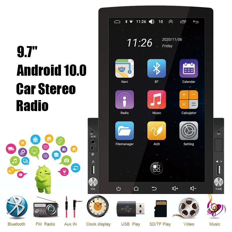 

10.1'' Android Universal 10.0 Car Stereo Radio GPS Navigation Car Multimedia Player 2 DIN HD Vertical Screen 1GB+16GB GPS WIFI