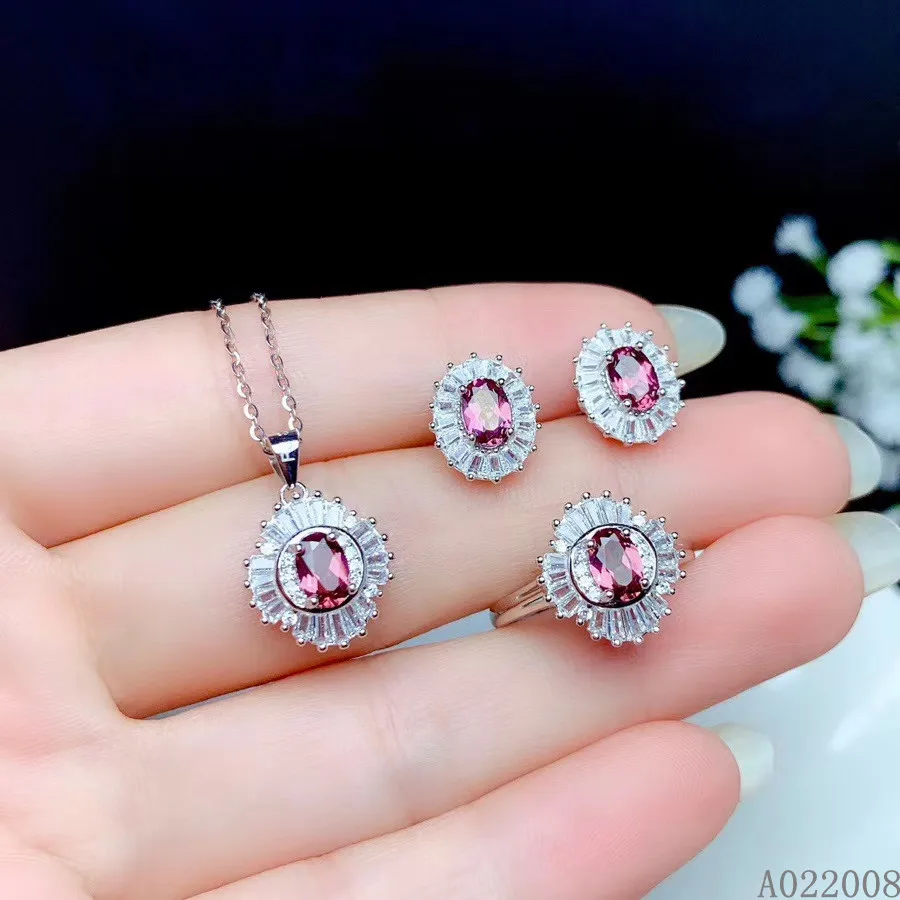 KJJEAXCMY fine jewelry 925 sterling silver natural garnet earrings ring pendant necklace lovely ladies suit support testing