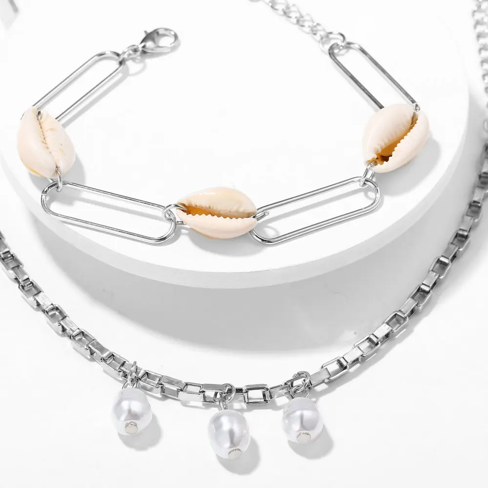 Набор женских браслетов из ракушек 2 шт./компл. золото натуральный серебристый