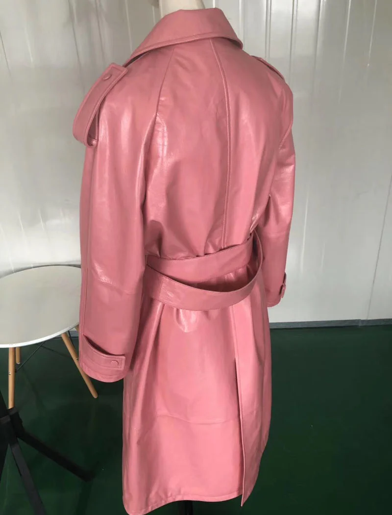 Длинное пальто для весны и осени новинка 2022 куртка из натуральной кожи розового