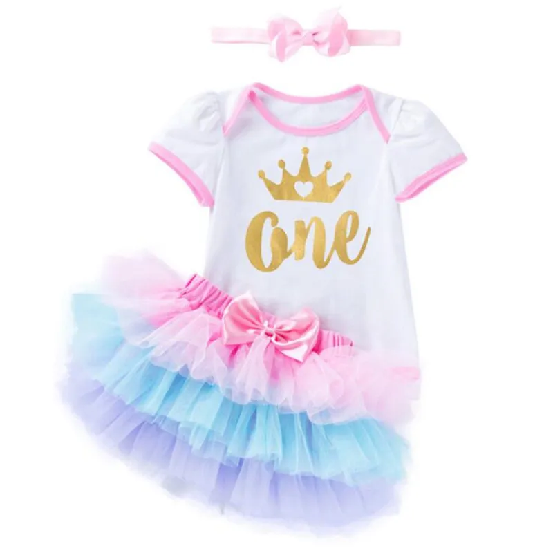 

0-2Y Baby Girls Birthday Party Dress Set for Children's Cotton Cartoon Short-sleeved Romper Bow Six-layer Sand Skirt Suit