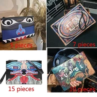 highreal plants print clutch bags for women bag personality leather contrast color street lady wrist bag couple casual ipad bags