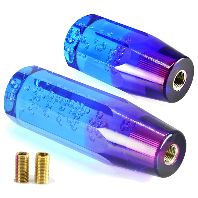 Perilla de Palanca de Cambios Manual para Coche, Pomo con Cristal Transparente, Burbuja Púrpura, Azul, 10 cm, 15cm