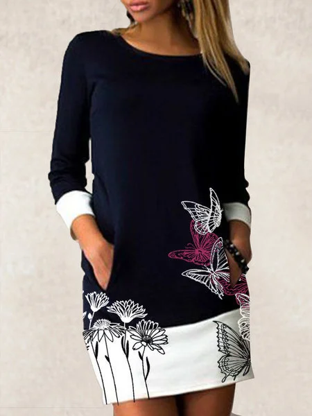 

Autumn Women Elegant Patchwork Dress Casual Long Sleeve Straight Dresses Female Long Sleeve Loose Vintage