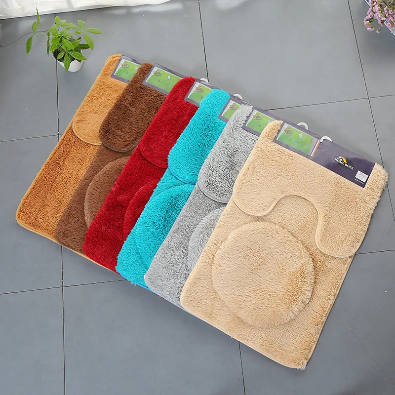 

3 Piece Bathroom Anti-slip Mat Set Toilet Carpet Flannel Non-slip Shower Carpet Set Household Toilet Lid Shower Carpet Floor Mat