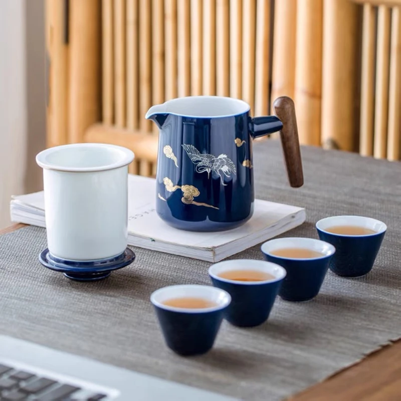 

Outdoor Travel Kungfu Tea Set Portable Quik Cup, a Pot of Four Cups of Ceramic Tea Separator and Teapot