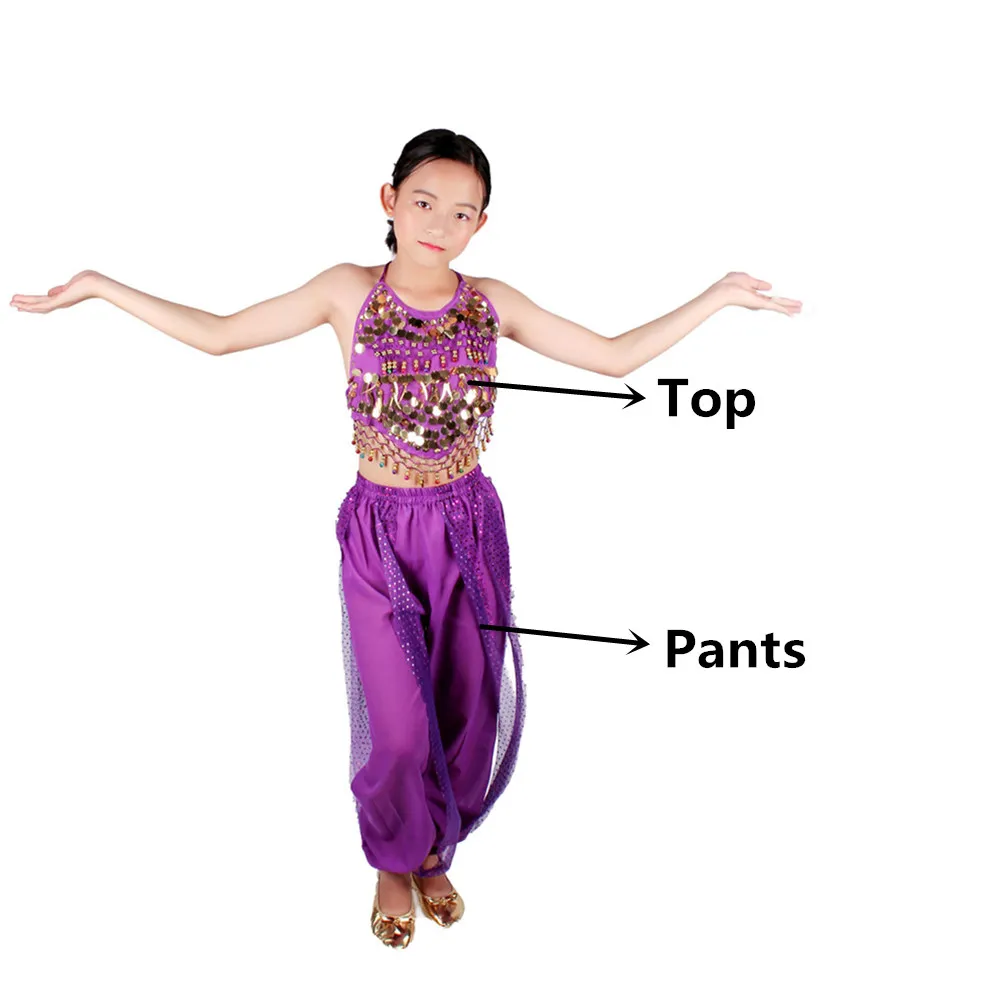 Purple 2pcs Костюмы для танца живота, для детей, для восточных танцев, для девочек, для танца живота, индийский комплект для танца живота, одежда для танца живота, для детей, индийский, 6 цветов - Color: Purple 2pcs