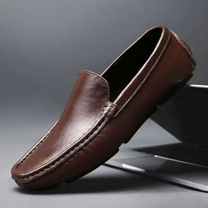 Penny Loafers Мужские кожаные туфли для вождения без шнуровки на плоской подошве