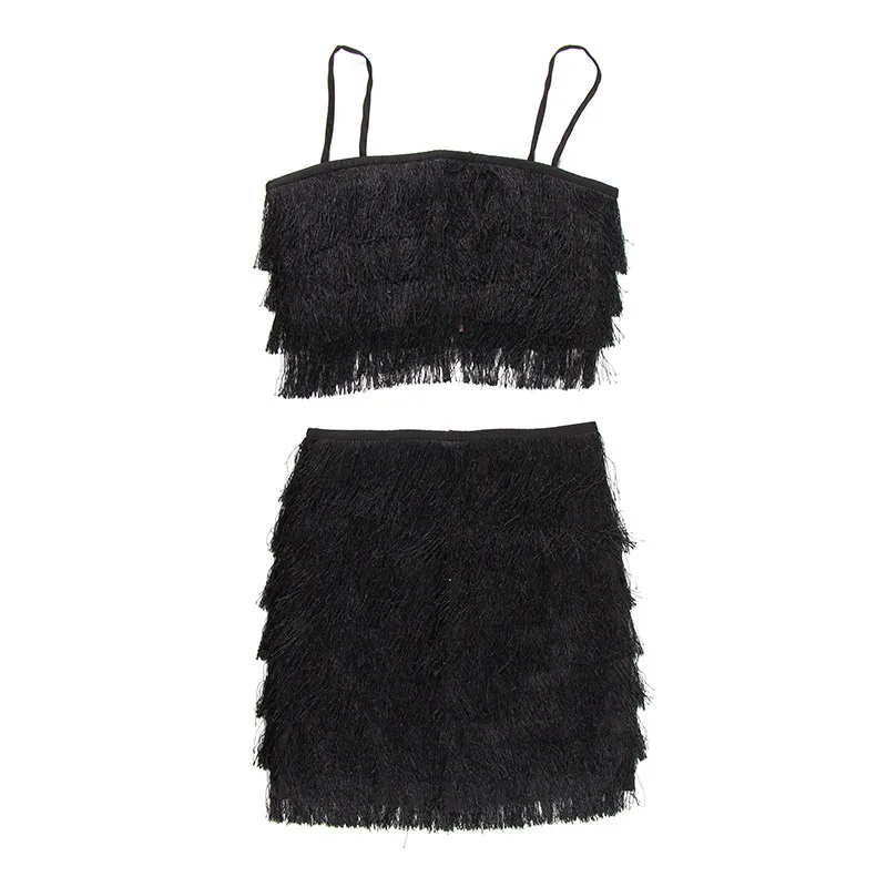 

Chao brand new fashion women's temperament socialite tassel straps strapless skirt two-piece Outfits women
