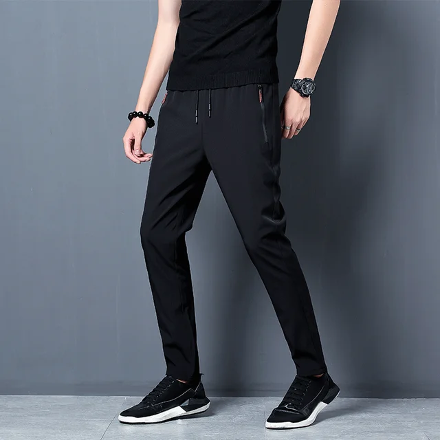 2023 New Men'S Korean Fashion Casual Summer Thin Quick Drying Ice Silk Straight Pants Loose Sports 9-Point Trousers Boy