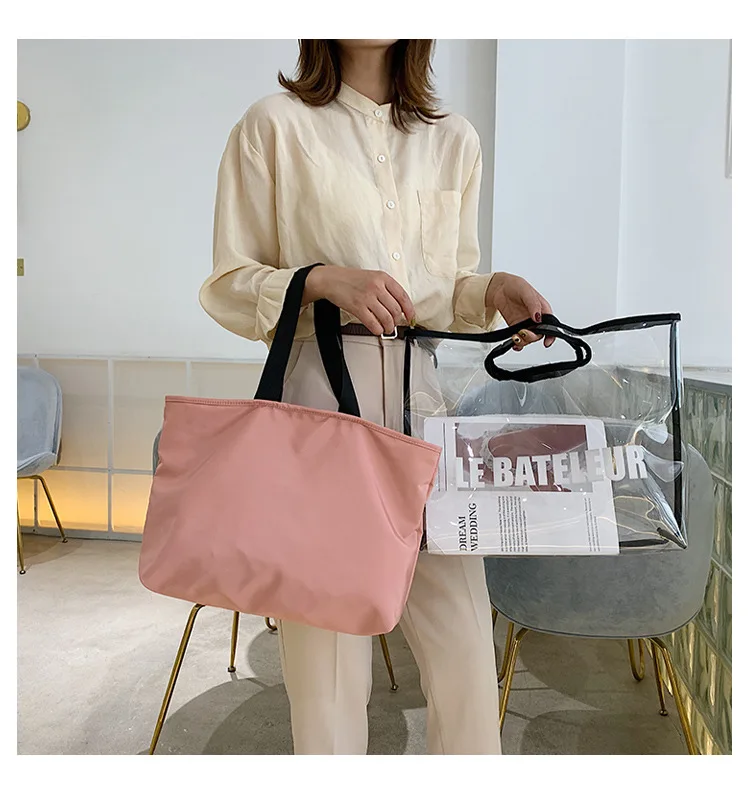JIULIN Summer Transparent Big Bag Woman 2019 New Korean Fashion Large Capacity Single Shoulder Leisure Handbag Tote | Багаж и сумки