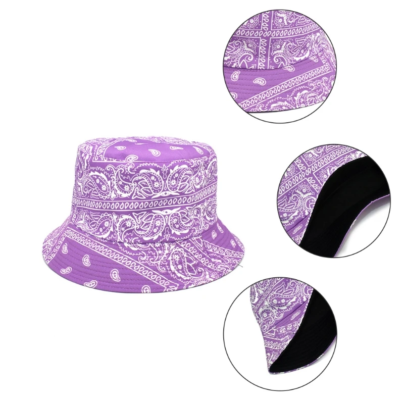 

Unisex Boho Vintage Paisley Floral Print Bucket Hat Reversible Double Sided Harajuku Wide Brim Sunscreen Fisherman Cap