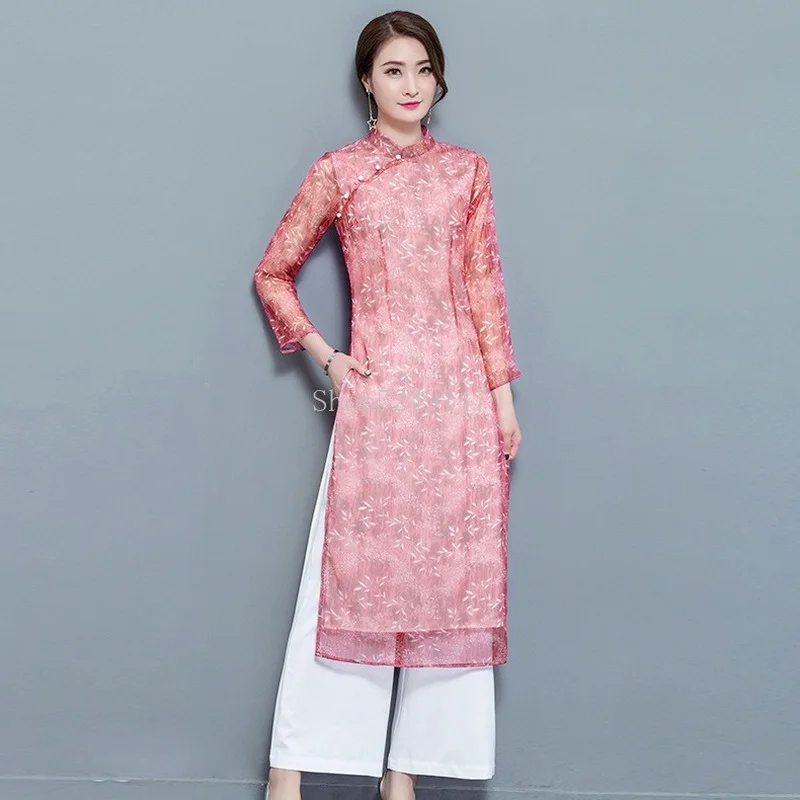 2021 aodai Вьетнам Чонсам qi pao китайское платье для женщин традиционное хлопковое