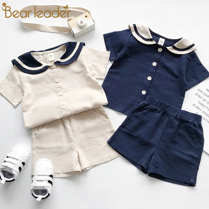 Bear Leader/Детский комплект новый летний для мальчиков и девочек темно-синий