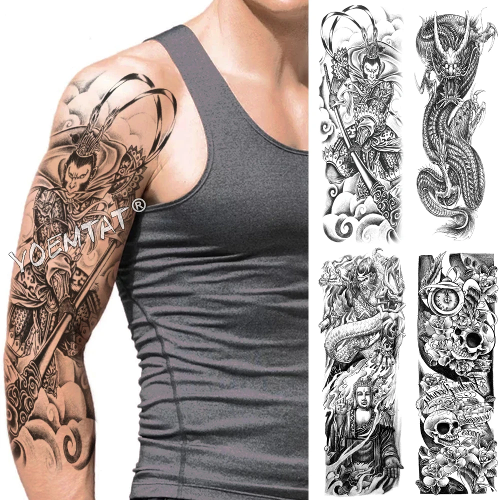 

Large Arm Sleeve Tattoo Monkey King Warrior Waterproof Temporary Fake Tatoo Sticker Skull Japanese Men Women Full Totem Tatto