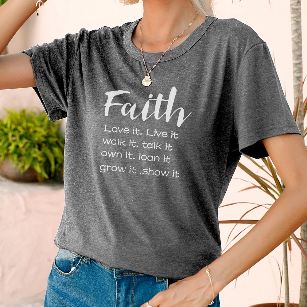

Faith Letter Print Short Sleeve Originality Lady Tees Harajuku Simple Style Ventilate Casual Fashion Female Clothes Comfortable