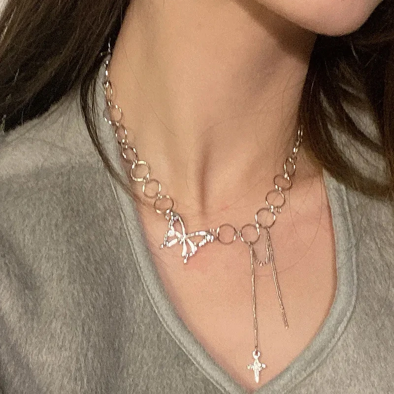 

Gothic Punk Butterfly Choker Clavicle Necklace Jewelry for Women Collares Gothic Hip Hop Link Chain Necklace Collares Jewlery