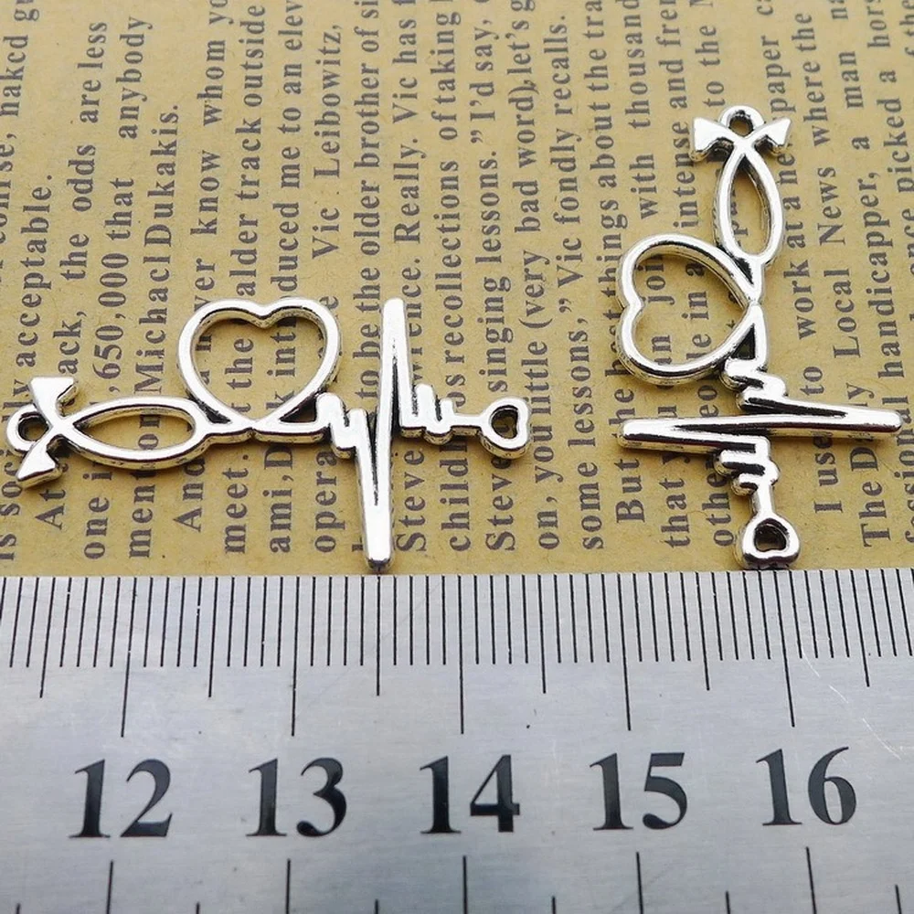 

100pcs ECG Charms 20mm x 35mm DIY Jewelry Making Pendant Antique Silver Color