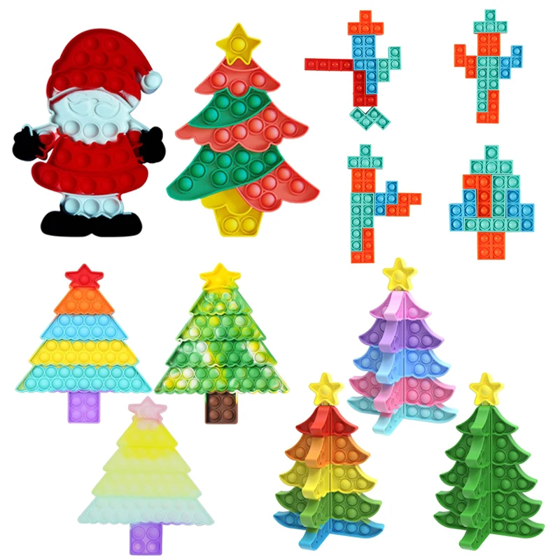 

Рождественская Радужная силиконовая пузырьковая игрушка для снятия стресса для взрослых и детей игрушки для снятия стресса для детей и род...