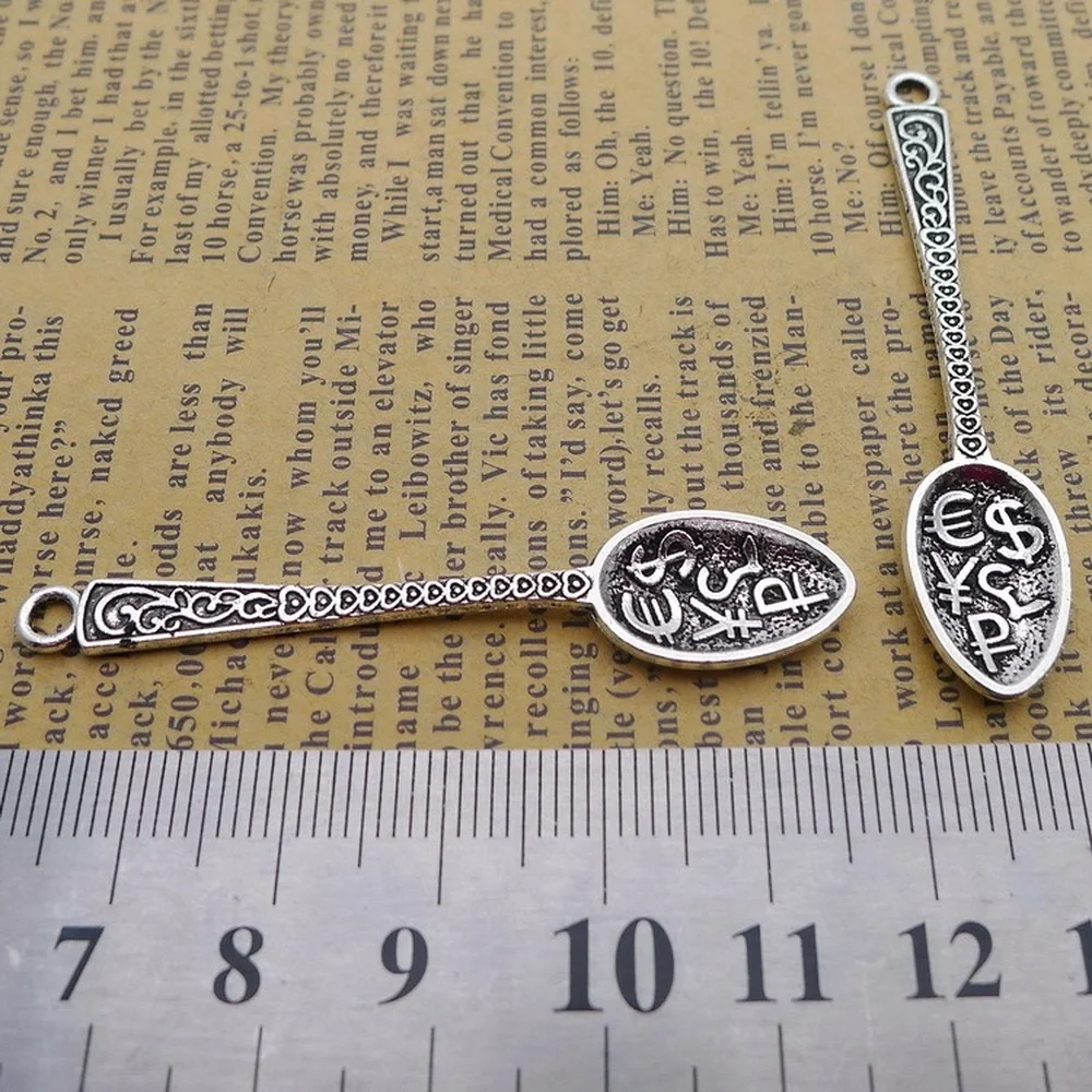 

100pcs Spoon Charms 12mm x 57mm DIY Jewelry Making Pendant Antique Silver Color