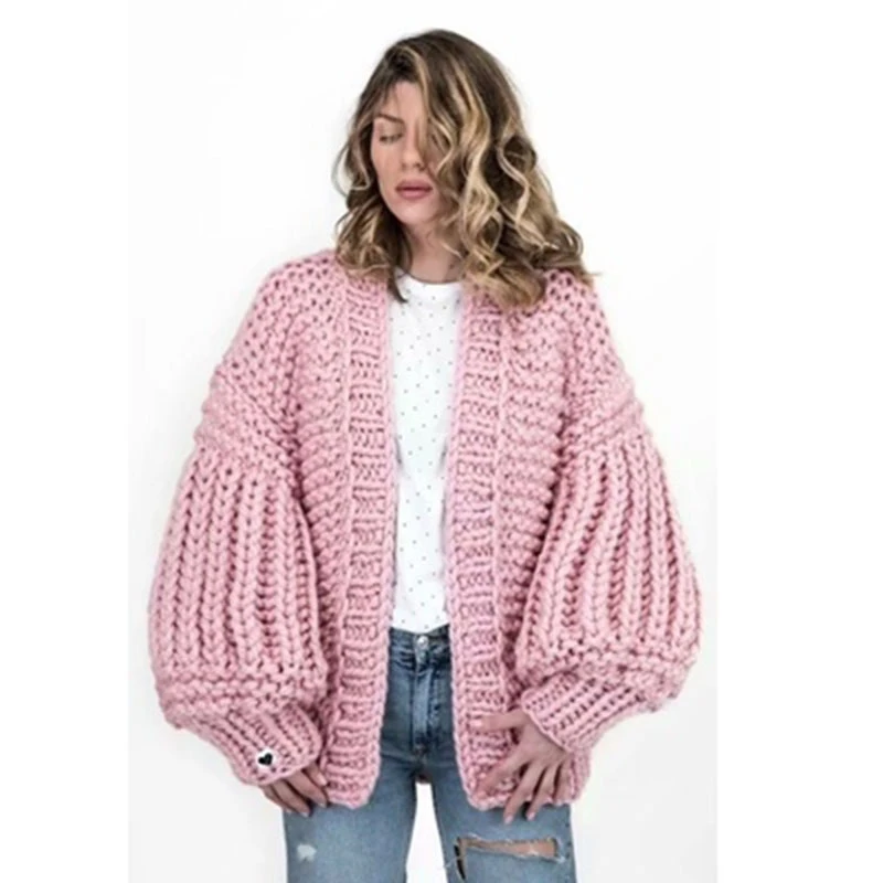 Коллекция 2019 года свободное зимнее пальто ручной вязки женский кардиган джемпер